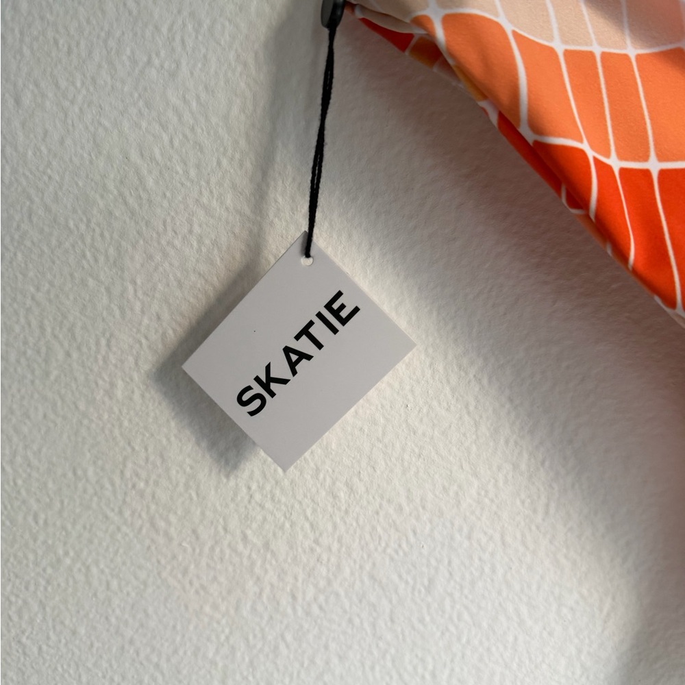 Skatie Geometric Bikini Bottom in Orange and Cream - Picture 4 of 4